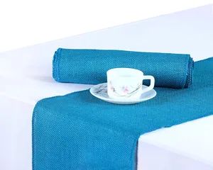 Customized Blue Finished Edge Home Decor Jute Table Runner - Image 1