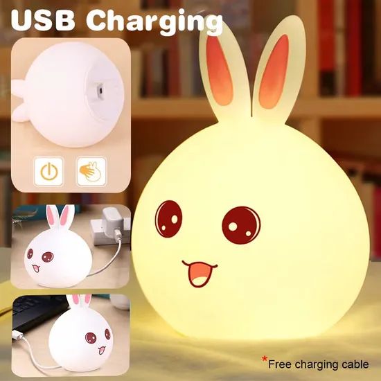 Silicone LED Cute Rabbit Night Light, Touch Desk Lamp - Image 3