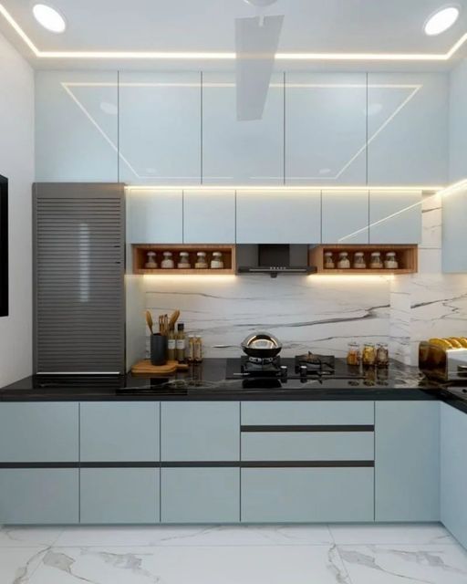 Acrylic Glass Kitchen Designing Service Texture Glossy Appearance Modern Maintenance Easy To Clean Kitchen Shape L Shaped - Image 3