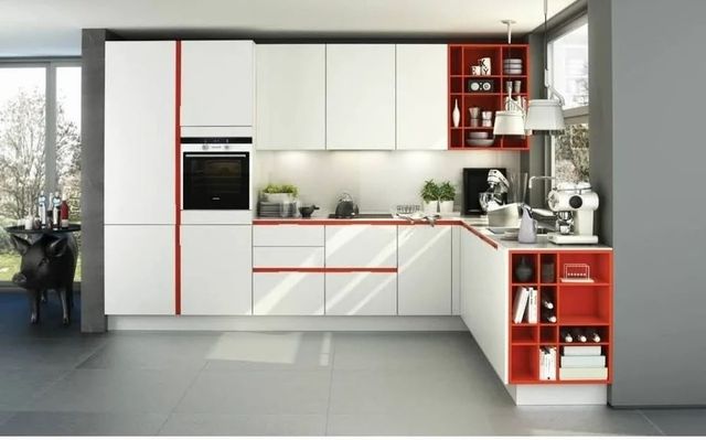 Modern Wooden Modular Kitchen Service Appearance Modern Service Mode Offline Kitchen Shape L-Shape Door Finishing - Image 1