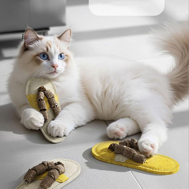 Natural Loofah Cat Toy Size 15 x 6 cm Weight (kg) 0.1 Texture Fibrous Shape Slipper Shape Scent Effect Euphoria And Relaxation - Image 2