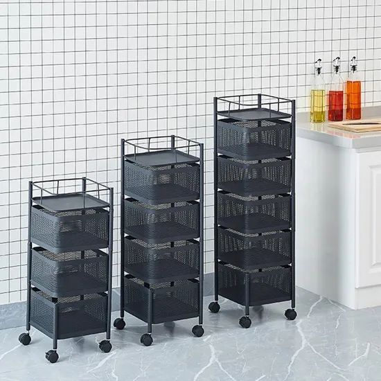 Multi-Layer Rotatable Storage Cart Vegetable Shelf Kitchen Rotating Storage Rack - Image 6