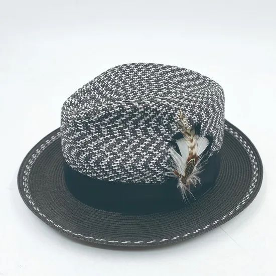 Recycled PP Braid Custom Men Fedora Hat Origin China Style Striped HS Code 6504000000 Pattern Plain Dyed Model NO. - Image 4