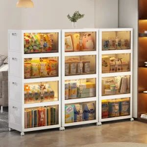 Folding Moveable Clothes Quilt Household Transparent Plastic Storage Cabinet - Image 1