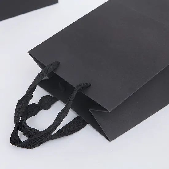 Customize Logo Black Luxury Shopping Tote Paper Bags with Ribbon Handles - Image 6