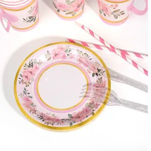 Disposable Party Paper Plate Napkins Tableware Dinnerware Set - Image 6