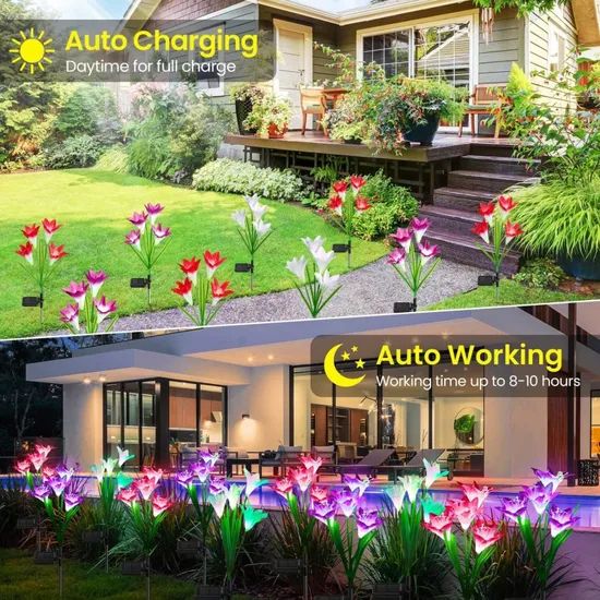 Solar Garden Stake Flower Lamp Outdoor Multi Color Changing LED Lily Powered Lawn Landscape Light - Image 2