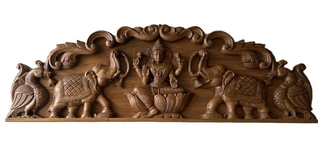 Gajalakshmi with annam natural teakwood finish - Image 1