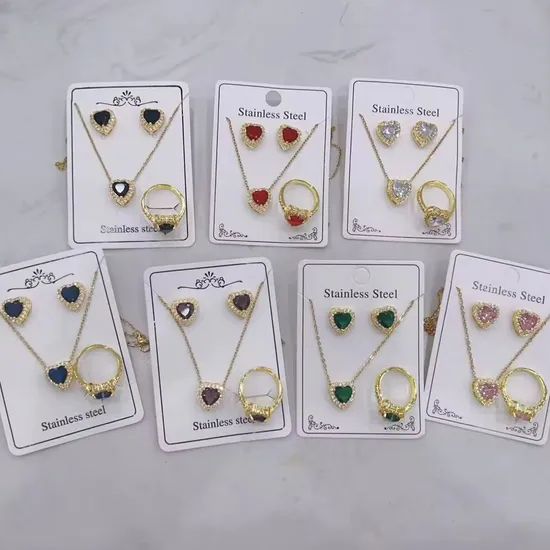 Direct Factory Sale Simple Versatile Stainless Steel Jewelry Set-Clavicle Chain Diamond Necklace Earrings Fashion Rings - Image 1