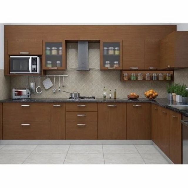 Modern Semi Modular Kitchen Service Appearance Modern Service Mode Offline Finish Type Laminated Kitchen Design L - - Image 2