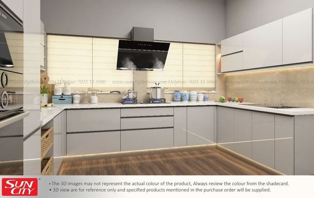 L-Shape Modern Acrylic Glass Modular Kitchen Material Acrylic Finish Type Glass Appearance Modern Door Finishing Glossy Kitchen Design - Image 1