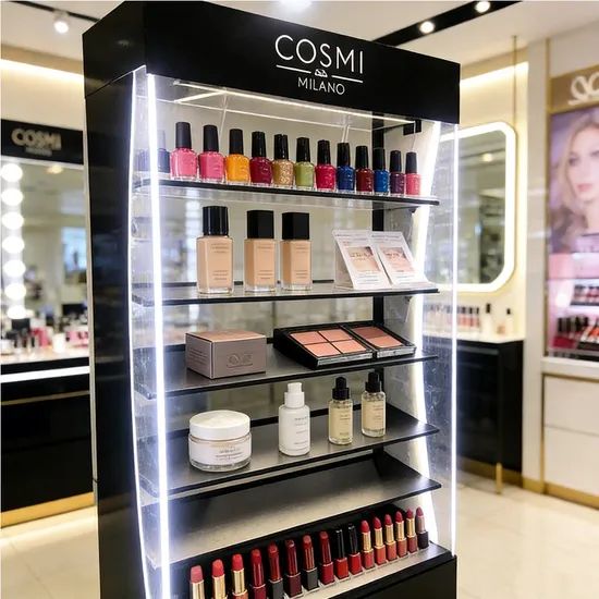 Custom Cosmetic Display Shelf Acrylic Display Stand Cabinets Retail Store Floor Display with LED PVC Pop Display - Image 5