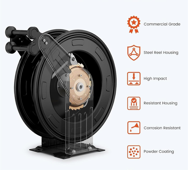 Heavy Duty 50ft Retractable Hose Reel for Oil/Air/Water 4000 PSI - Image 3