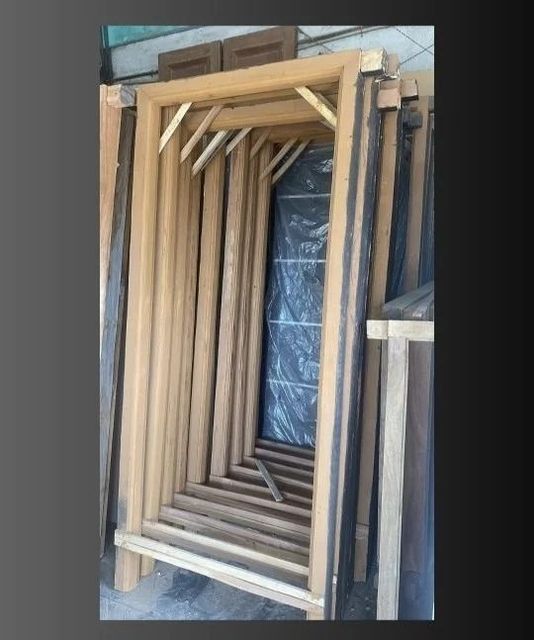 Wooden Chaukhat And Windows Wood Type A Color Brown Height 7 Feet Wood Species Sal Finish Door Farem Shape Rectangular I Deal In New - Image 2