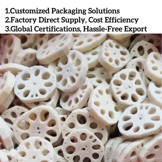 IQF Frozen Lotus Root Slices Vegetables Frozen Food GMO None Color White Blanching Yes Type Lotus Root HS Code 0710809090 - Image 3