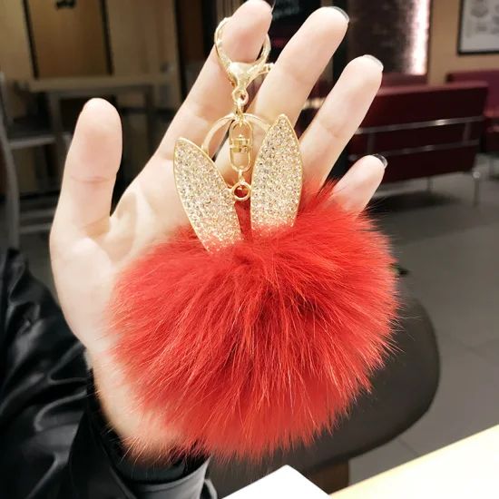 Creative Cute Mobile Decorative Handbag Fur Ball Pompom Fur Metal Keychain - Image 6