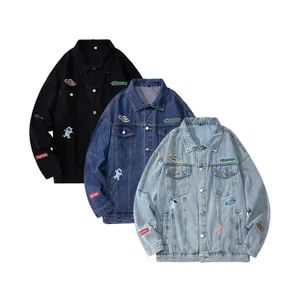 Custom Autumn Men's Embroidered Denim Jacket with Turn-Down Collar - Image 3