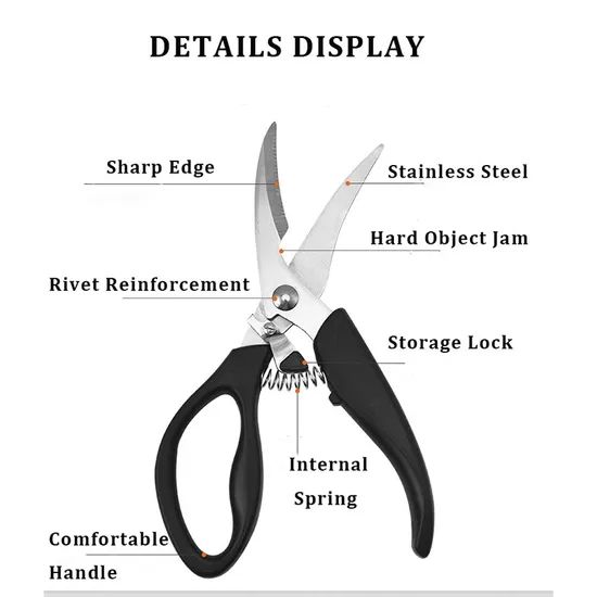 Ds-5502 Heavy Duty Kitchen Chicken Scissors Spring Loaded Meat Shears Poultry Shears with Anti-Slip Handle - Image 6