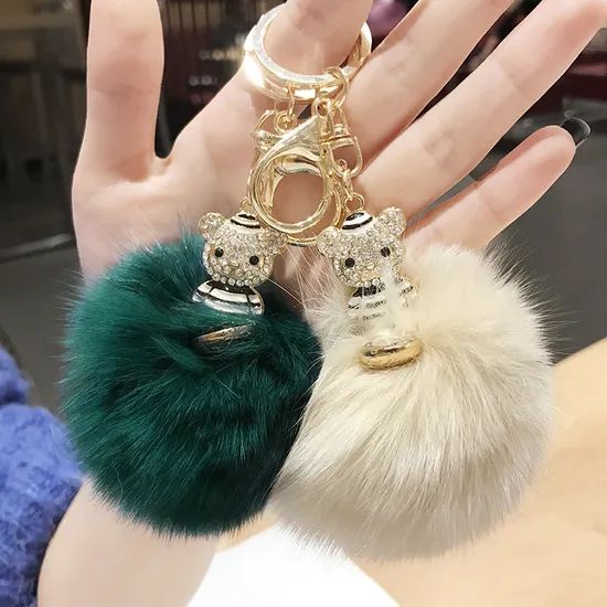 Creative Cute Mobile Decorative Handbag Fur Ball Pompom Fur Metal Keychain - Image 3