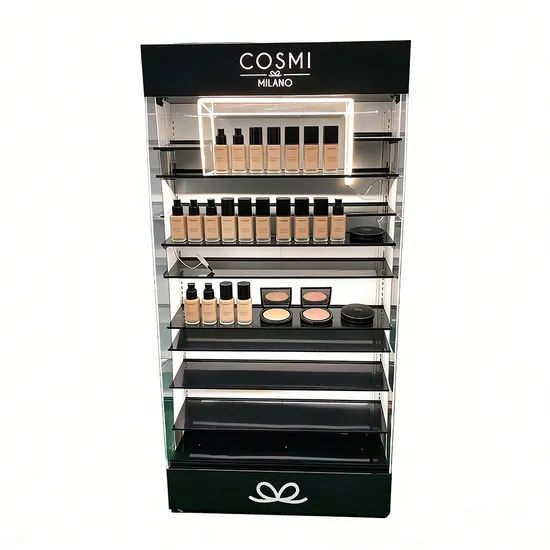 Custom Cosmetic Display Shelf Acrylic Display Stand Cabinets Retail Store Floor Display with LED PVC Pop Display - Image 4