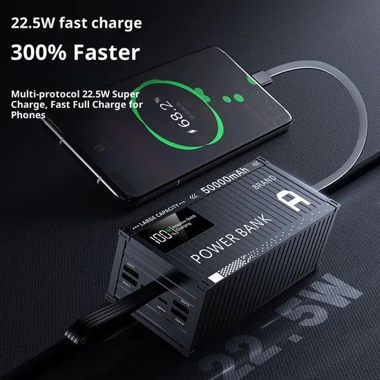 Super Fast Charging with 4 Built-in Cables High Power Portable Charger Power Bank - Image 6