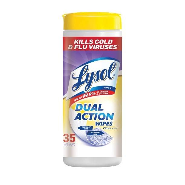 Lysol Dual Action Disinfectant Wipes, Multi-Surface Antibacterial Scrubbing Wipes, Dorm Room Essentials, Citrus Scent, 75ct (Pack of 4), Packaging May Vary - Image 4