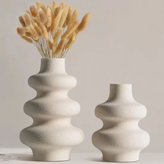 Modern Ceramic Flower Vases Set 2Pcs Round 2Lx3.5Wx8.5H MU 1Y - Image 1