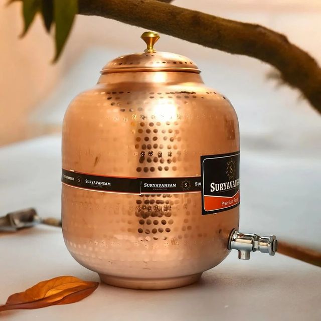12L Pure Copper Water Dispenser Set 8 L Height 30 Cm 18 L Height 35 Cm 12 L Height 32 Cm 8 L Diameter 20 Cm Color Shiny - Image 3