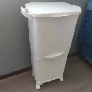 Kitchen Double Layer Garbage Storage Vertical Waste Sorting Bins with Wheel - Image 2