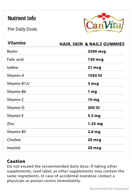 Canvita Hair, Skin and Nails Halal & Vegan Gummy made in Canada all vitamins you need 60/bottle - Image 9