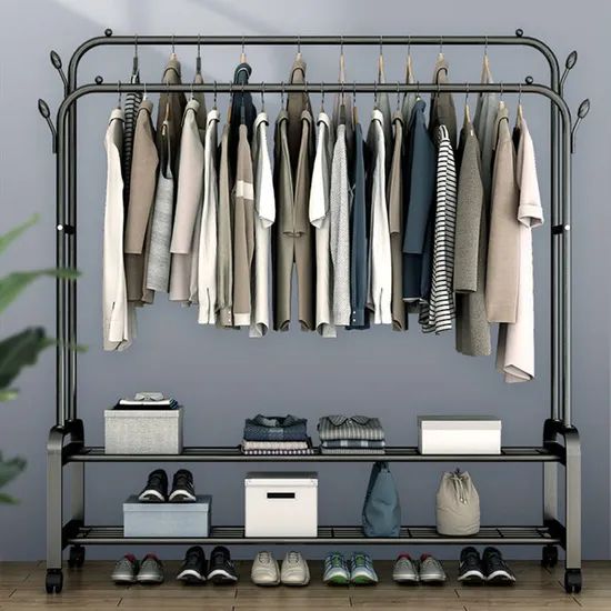 Double Rod Clothing Display Rack Stands Garment Racks Metal Coat Hat Hanging Storage Racks - Image 2
