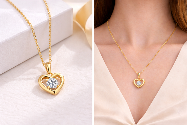 Luxury 18K Gold Plated Heart Pendant Necklace with Cubic Zirconia – Elegant Women Fashion Jewelry - Image 3