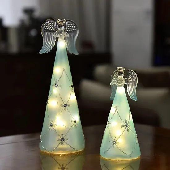 Hot Sale Home Decorations Gift Christmas Glass Angel Glass Crafts with LED Light - Image 1