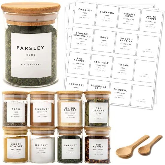 Kitchen Storage Glass Jars Set Spice Container with Bamboo Lid - Image 1