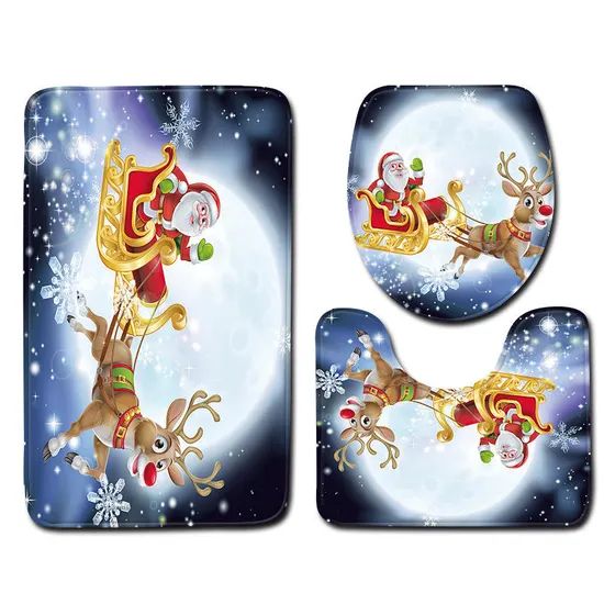 Christmas Bath Rug Set 3 Pieces Bathroom Mats Set Origin China Design Kilim Thickness 4cm Technics Printed Feature - Image 5