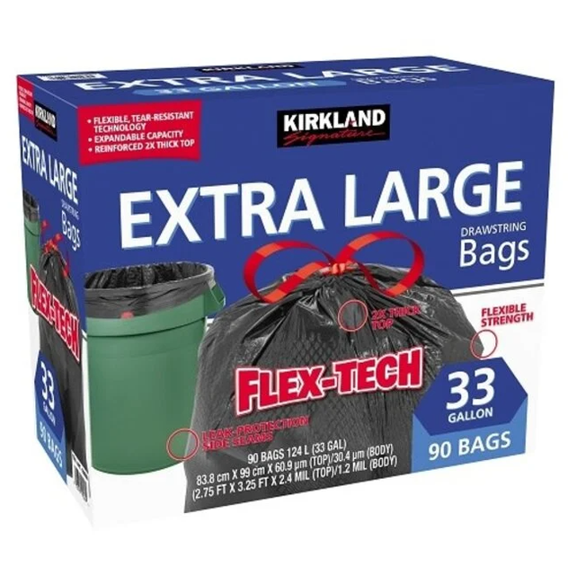 Kirkland Signature Kitchen Garbage Bags 13 Gallon Tear-Resistant Drawstring Bin Liners - Image 2