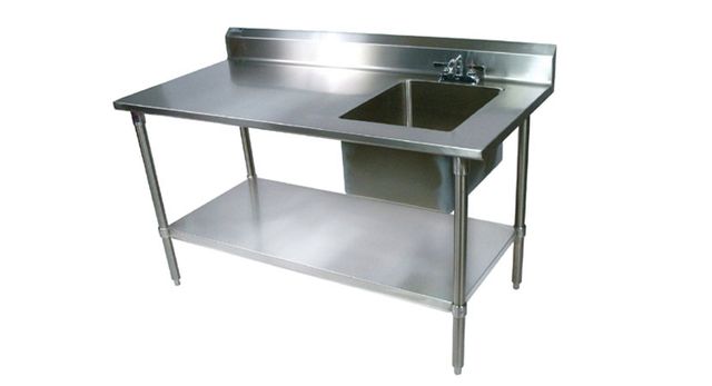 Hotel Working Tables with Sink Height 30" Color Silver Finishing Matt Sink Shape Bowl Brand Commercial Number Of Sinks - Image 1