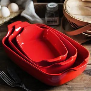 Wholesale Lasagna Pan Tray Food Ceramic Baking Dishes Rectangular Bakeware with Handles - Image 2