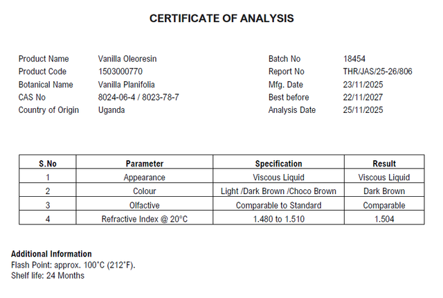 Vanilla Extract Certifications Iso 9001, Iso 22000, Iso 14001, Iso - Image 1