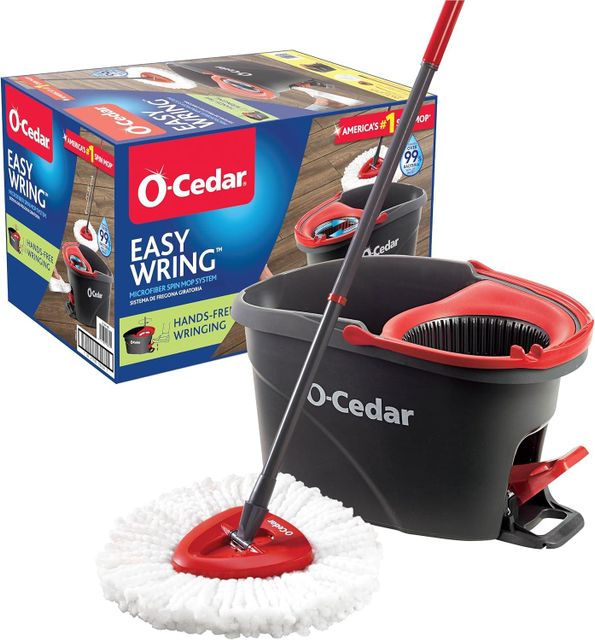 O-Cedar EasyWring Microfiber Spin Mop, Bucket Floor Cleaning System, Red, Gray, Standard - Image 1