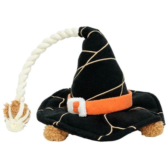 New Design Cute Magical Hat Interactive Squeaky Dog Plush Rope Chew Toy - Image 3