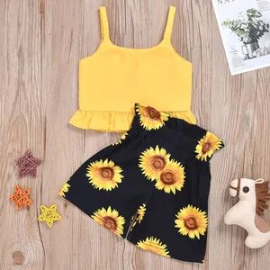Toddler Baby Girls Top Romper Jumpsuit Sunflower Shorts with Bowknot Esg11824 - Image 2