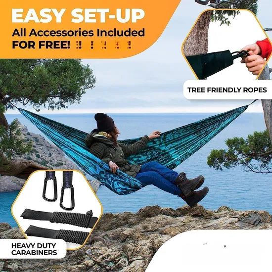 Tree Ropes and Carabiners Lightweight Parachute Nylon Portable Camping Hammock - Image 3