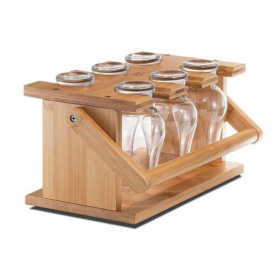 Bamboo Wine Glass Rack with Handle Countertop Party - Image 2