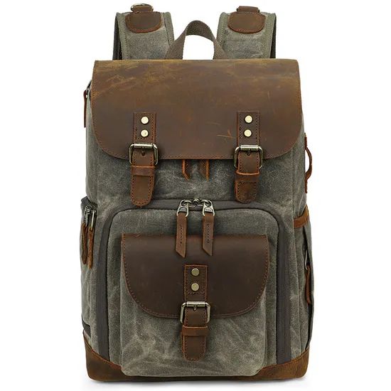 Waterproof Waxed Canvas and Genuine Leather DSLR Camera/Video Bags Camera Backpack - Image 6