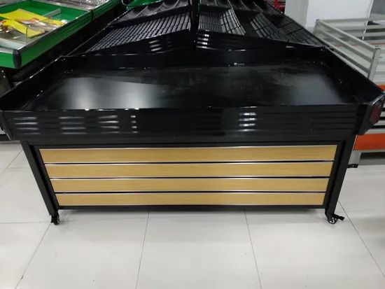 Market Promotion Table Vegetable Display Woden Rack Table with Wheels - Image 3