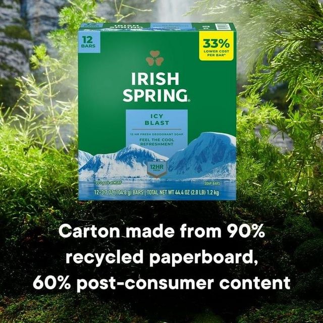Irish Spring Icy Blast Deodorant Bar Soap for Men, With Flaxseed Oil, 3.7 oz Bar (12 Pack - Image 4