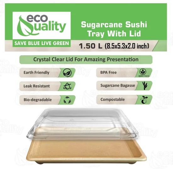 Disposable Food Tray Container Friendly Sugarcane Bagasse Disposable Sushi Tray - Image 6