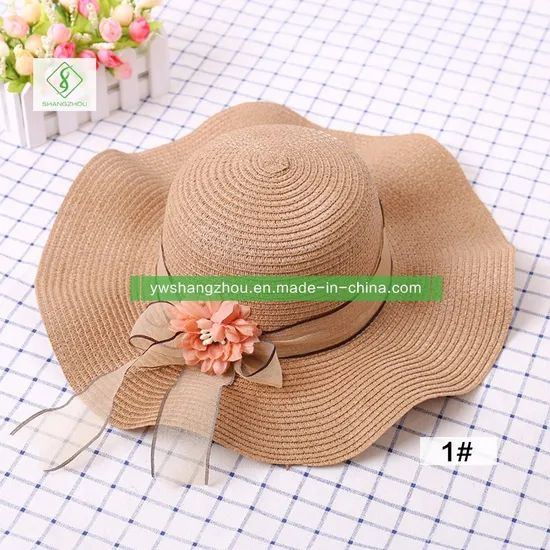 High Quality Fashion Straw Cap Sunscreen Beach Women Hat with Ribbon - Image 2