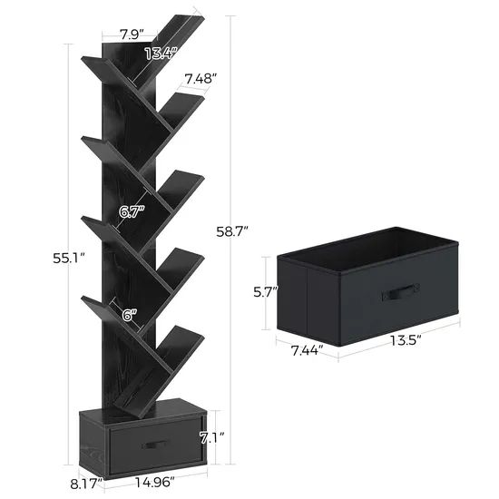 9 Shelf Tree Bookshelf, Wooden Bookshelves Storage Rack - Image 6